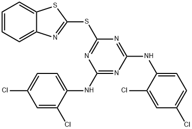 N-[4-(1,3-benzothiazol-2-ylsulfanyl)-6-(2,4-dichloroanilino)-1,3,5-triazin-2-yl]-N-(2,4-dichlorophenyl)amine Struktur