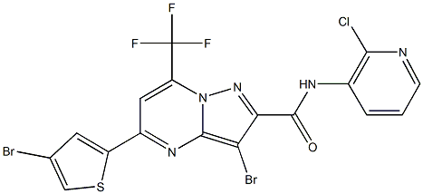 3-bromo-5-(4-bromo-2-thienyl)-N-(2-chloro-3-pyridinyl)-7-(trifluoromethyl)pyrazolo[1,5-a]pyrimidine-2-carboxamide Struktur