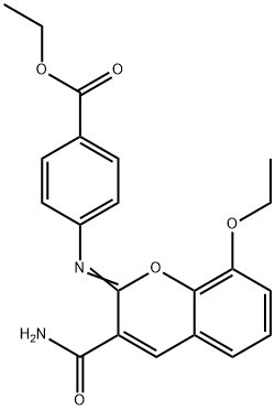 ethyl 4-{[3-(aminocarbonyl)-8-ethoxy-2H-chromen-2-ylidene]amino}benzoate Struktur