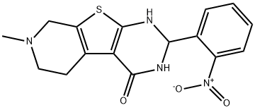 2-{2-nitrophenyl}-7-methyl-2,3,5,6,7,8-hexahydropyrido[4',3':4,5]thieno[2,3-d]pyrimidin-4(1H)-one Struktur