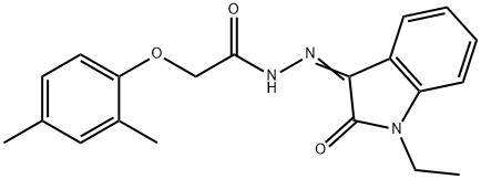 2-(2,4-dimethylphenoxy)-N'-(1-ethyl-2-oxo-1,2-dihydro-3H-indol-3-ylidene)acetohydrazide Struktur