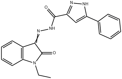 N'-(1-ethyl-2-oxo-1,2-dihydro-3H-indol-3-ylidene)-3-phenyl-1H-pyrazole-5-carbohydrazide Struktur