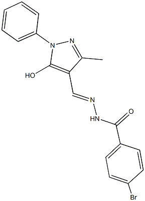 4-bromo-N'-[(5-hydroxy-3-methyl-1-phenyl-1H-pyrazol-4-yl)methylene]benzohydrazide Struktur