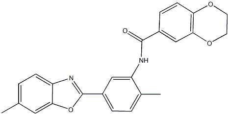 N-[2-methyl-5-(6-methyl-1,3-benzoxazol-2-yl)phenyl]-2,3-dihydro-1,4-benzodioxine-6-carboxamide Struktur