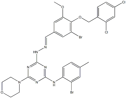 3-bromo-4-[(2,4-dichlorobenzyl)oxy]-5-methoxybenzaldehyde [4-(2-bromo-4-methylanilino)-6-(4-morpholinyl)-1,3,5-triazin-2-yl]hydrazone Struktur