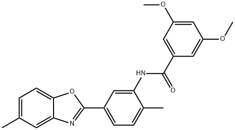 3,5-dimethoxy-N-[2-methyl-5-(5-methyl-1,3-benzoxazol-2-yl)phenyl]benzamide Struktur