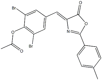 2,6-dibromo-4-[(2-(4-methylphenyl)-5-oxo-1,3-oxazol-4(5H)-ylidene)methyl]phenyl acetate Struktur