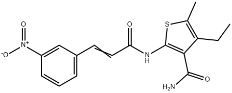 4-ethyl-2-[(3-{3-nitrophenyl}acryloyl)amino]-5-methyl-3-thiophenecarboxamide Struktur