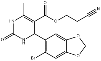 2-cyanoethyl 4-(6-bromo-1,3-benzodioxol-5-yl)-6-methyl-2-oxo-1,2,3,4-tetrahydro-5-pyrimidinecarboxylate Struktur