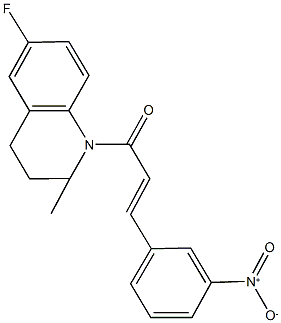 6-fluoro-1-(3-{3-nitrophenyl}acryloyl)-2-methyl-1,2,3,4-tetrahydroquinoline Struktur