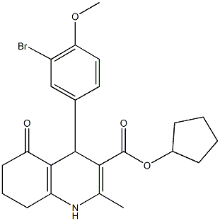 cyclopentyl 4-(3-bromo-4-methoxyphenyl)-2-methyl-5-oxo-1,4,5,6,7,8-hexahydro-3-quinolinecarboxylate Struktur