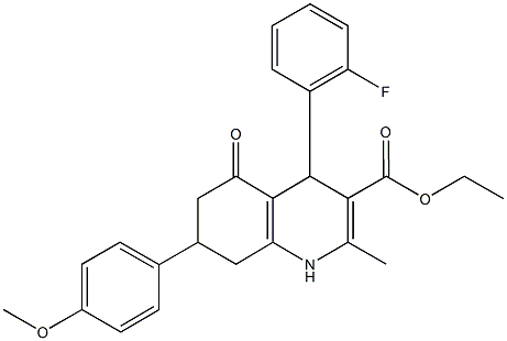 ethyl 4-(2-fluorophenyl)-7-(4-methoxyphenyl)-2-methyl-5-oxo-1,4,5,6,7,8-hexahydro-3-quinolinecarboxylate Struktur