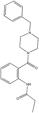 N-{2-[(4-benzyl-1-piperazinyl)carbonyl]phenyl}propanamide Struktur