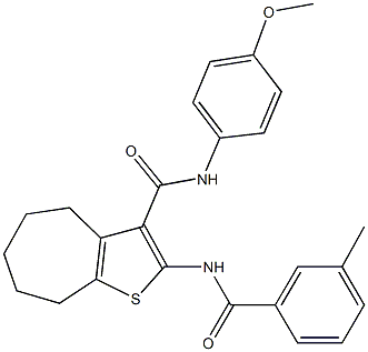 N-(4-methoxyphenyl)-2-[(3-methylbenzoyl)amino]-5,6,7,8-tetrahydro-4H-cyclohepta[b]thiophene-3-carboxamide Struktur