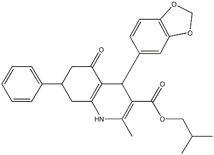 isobutyl 4-(1,3-benzodioxol-5-yl)-2-methyl-5-oxo-7-phenyl-1,4,5,6,7,8-hexahydro-3-quinolinecarboxylate Struktur