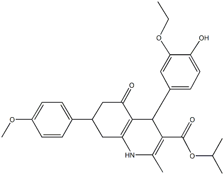 isopropyl 4-(3-ethoxy-4-hydroxyphenyl)-7-(4-methoxyphenyl)-2-methyl-5-oxo-1,4,5,6,7,8-hexahydro-3-quinolinecarboxylate Struktur