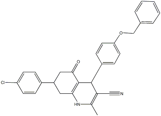 4-[4-(benzyloxy)phenyl]-7-(4-chlorophenyl)-2-methyl-5-oxo-1,4,5,6,7,8-hexahydro-3-quinolinecarbonitrile Struktur