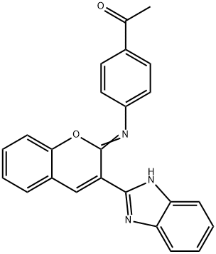 1-(4-{[3-(1H-benzimidazol-2-yl)-2H-chromen-2-ylidene]amino}phenyl)ethanone Struktur