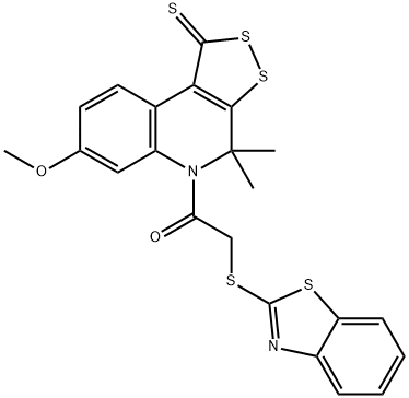 5-[(1,3-benzothiazol-2-ylsulfanyl)acetyl]-7-methoxy-4,4-dimethyl-4,5-dihydro-1H-[1,2]dithiolo[3,4-c]quinoline-1-thione Struktur