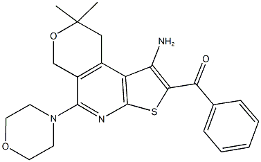 [1-amino-8,8-dimethyl-5-(4-morpholinyl)-8,9-dihydro-6H-pyrano[4,3-d]thieno[2,3-b]pyridin-2-yl](phenyl)methanone Struktur