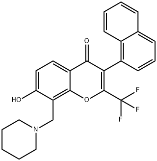 7-hydroxy-3-(1-naphthyl)-8-(1-piperidinylmethyl)-2-(trifluoromethyl)-4H-chromen-4-one Struktur