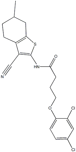 N-(3-cyano-6-methyl-4,5,6,7-tetrahydro-1-benzothien-2-yl)-4-(2,4-dichlorophenoxy)butanamide Struktur