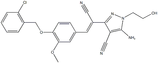 5-amino-3-(2-{4-[(2-chlorobenzyl)oxy]-3-methoxyphenyl}-1-cyanovinyl)-1-(2-hydroxyethyl)-1H-pyrazole-4-carbonitrile Struktur