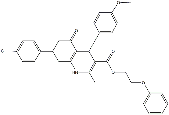 2-phenoxyethyl 7-(4-chlorophenyl)-4-(4-methoxyphenyl)-2-methyl-5-oxo-1,4,5,6,7,8-hexahydro-3-quinolinecarboxylate Struktur