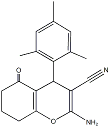 2-amino-4-mesityl-5-oxo-5,6,7,8-tetrahydro-4H-chromene-3-carbonitrile Struktur