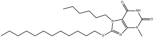 8-(dodecylsulfanyl)-7-hexyl-3-methyl-3,7-dihydro-1H-purine-2,6-dione Struktur