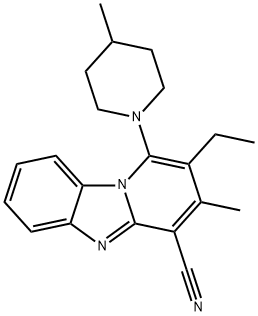 2-ethyl-3-methyl-1-(4-methyl-1-piperidinyl)pyrido[1,2-a]benzimidazole-4-carbonitrile Struktur