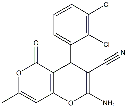 2-amino-4-(2,3-dichlorophenyl)-7-methyl-5-oxo-4H,5H-pyrano[4,3-b]pyran-3-carbonitrile Struktur