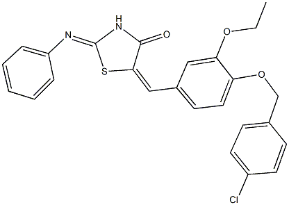 5-{4-[(4-chlorobenzyl)oxy]-3-ethoxybenzylidene}-2-(phenylimino)-1,3-thiazolidin-4-one Struktur