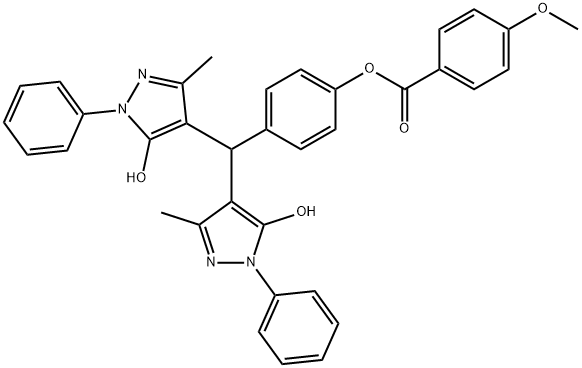 4-[bis(5-hydroxy-3-methyl-1-phenyl-1H-pyrazol-4-yl)methyl]phenyl 4-methoxybenzoate Struktur