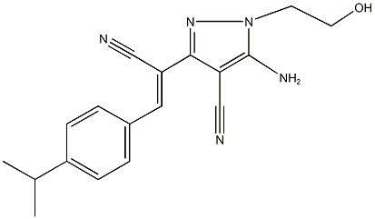 5-amino-3-[1-cyano-2-(4-isopropylphenyl)vinyl]-1-(2-hydroxyethyl)-1H-pyrazole-4-carbonitrile Struktur