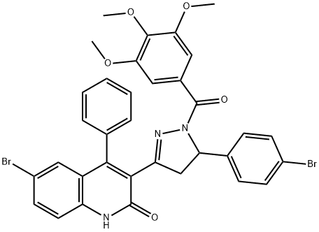 6-bromo-3-[5-(4-bromophenyl)-1-(3,4,5-trimethoxybenzoyl)-4,5-dihydro-1H-pyrazol-3-yl]-4-phenyl-2(1H)-quinolinone Struktur