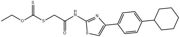 S-(2-{[4-(4-cyclohexylphenyl)-1,3-thiazol-2-yl]amino}-2-oxoethyl) O-ethyl dithiocarbonate Struktur