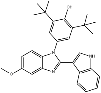 2,6-ditert-butyl-4-[2-(1H-indol-3-yl)-5-methoxy-1H-benzimidazol-1-yl]phenol Struktur