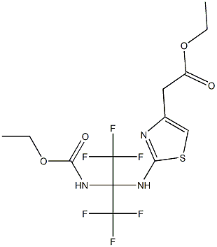 ethyl (2-{[1-[(ethoxycarbonyl)amino]-2,2,2-trifluoro-1-(trifluoromethyl)ethyl]amino}-1,3-thiazol-4-yl)acetate Struktur