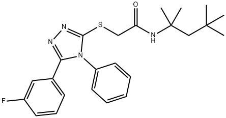 2-{[5-(3-fluorophenyl)-4-phenyl-4H-1,2,4-triazol-3-yl]sulfanyl}-N-(1,1,3,3-tetramethylbutyl)acetamide Struktur