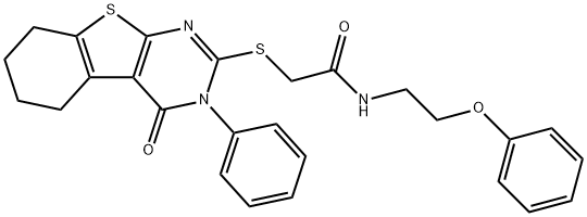 2-[(4-oxo-3-phenyl-3,4,5,6,7,8-hexahydro[1]benzothieno[2,3-d]pyrimidin-2-yl)sulfanyl]-N-(2-phenoxyethyl)acetamide Struktur