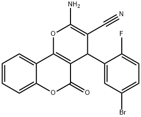 2-amino-4-(5-bromo-2-fluorophenyl)-5-oxo-4H,5H-pyrano[3,2-c]chromene-3-carbonitrile Struktur