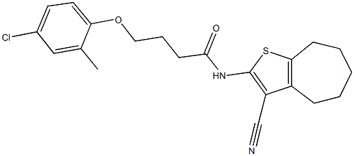 4-(4-chloro-2-methylphenoxy)-N-(3-cyano-5,6,7,8-tetrahydro-4H-cyclohepta[b]thien-2-yl)butanamide Struktur