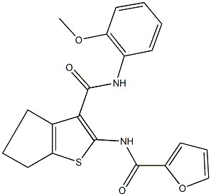 N-{3-[(2-methoxyanilino)carbonyl]-5,6-dihydro-4H-cyclopenta[b]thien-2-yl}-2-furamide Struktur