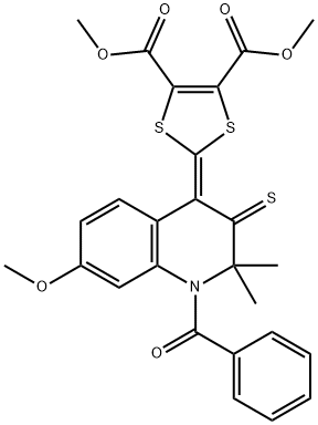 dimethyl 2-(1-benzoyl-7-methoxy-2,2-dimethyl-3-thioxo-2,3-dihydro-4(1H)-quinolinylidene)-1,3-dithiole-4,5-dicarboxylate Struktur