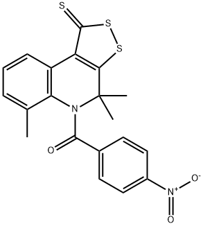 5-{4-nitrobenzoyl}-4,4,6-trimethyl-4,5-dihydro-1H-[1,2]dithiolo[3,4-c]quinoline-1-thione Struktur