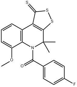 5-(4-fluorobenzoyl)-6-methoxy-4,4-dimethyl-4,5-dihydro-1H-[1,2]dithiolo[3,4-c]quinoline-1-thione Struktur