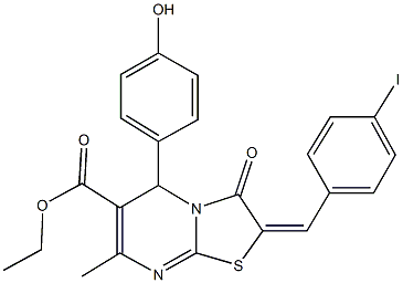 ethyl 5-(4-hydroxyphenyl)-2-(4-iodobenzylidene)-7-methyl-3-oxo-2,3-dihydro-5H-[1,3]thiazolo[3,2-a]pyrimidine-6-carboxylate Struktur