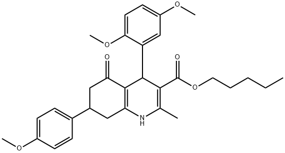 pentyl 4-(2,5-dimethoxyphenyl)-7-(4-methoxyphenyl)-2-methyl-5-oxo-1,4,5,6,7,8-hexahydro-3-quinolinecarboxylate Struktur