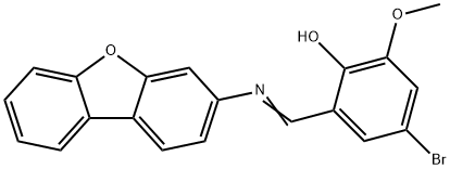 4-bromo-2-[(dibenzo[b,d]furan-3-ylimino)methyl]-6-methoxyphenol Struktur